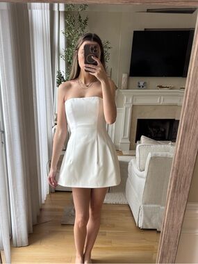 Jonathan Simkhai White Strapless Dress with Lace Skirt